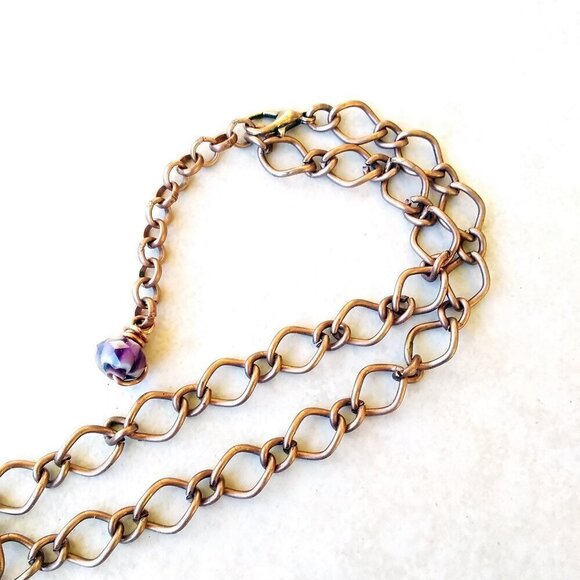 Handmade Asymmetrical Choker! Semi-Precious Stone Beads + Copper! Fall Colors! - Picture 9 of 10